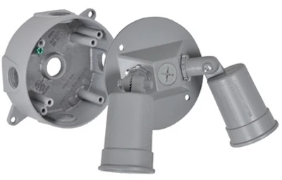 Gray Round Double Floodlight Holder Kit With Weatherproof Round Box And Accessories