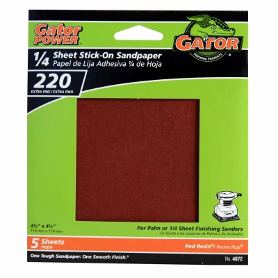 220-Grit 1/4-Sheet Stick-On Sandpaper, 5-Pk.