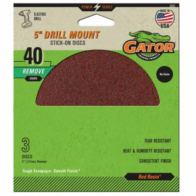 40-Grit Stick-On Sanding Disc, 5 In., 3-Pk.