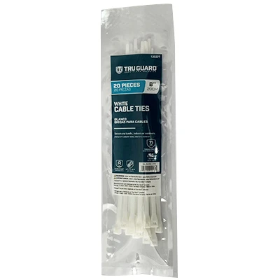 Self-Locking Cable Ties, White, 8 In., 20-Pk.