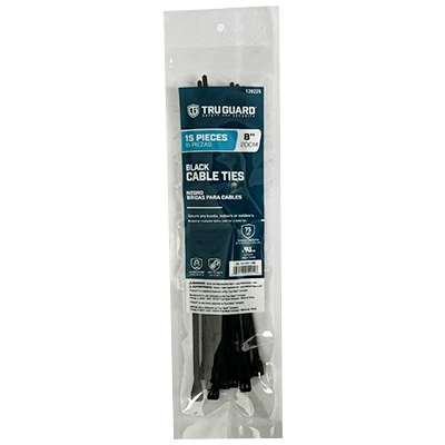 Self-Locking Cable Ties, Black, 8 In., 15-Pk.
