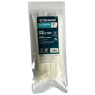 Self-Locking Cable Ties, White, 8 In., 100-Pk.
