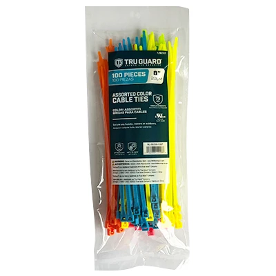 Self-Locking Cable Ties, Assorted Colors, 8 In., 100-Pk.