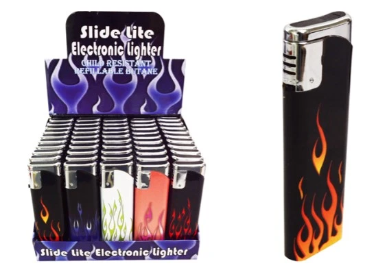 Electronic Slide Lighter With Rubber Coating - 30 Pieces