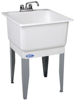 23x25 White Standard Utility Sink Kit With Faucet And Drain Assembly
