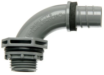 Non-metallic Liquid Tight Connector, 90-degree, 3/4-inch, One-piece Body