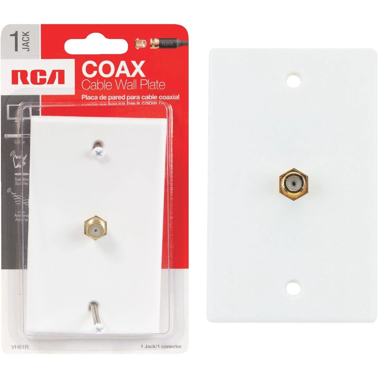 White Coaxial Cable Wall Plate With Gold Plated F-connector For Rg6/rg59