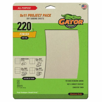 Sandpaper, Extra Fine 220-Grit, 9-In. x 11-Ft., 5-Pk.
