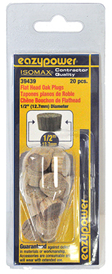 Flat Head Plug, Oak, 1/2 In., 20-Pk.