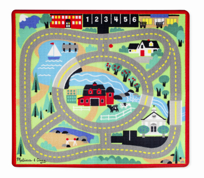 Round The Town Road Rug Play Set With Four Cars - Colorful Kids' Play Rug