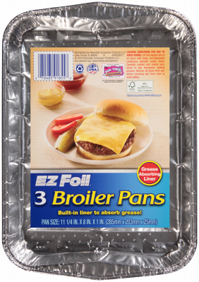 Hefty Ez Foil Broiler Pans, 3-pk, 11-1/4 X 8 X 1 In., Grease Absorbing