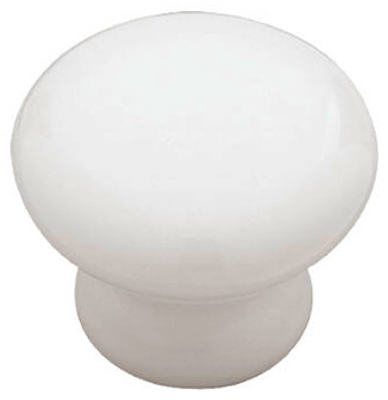Cabinet Knob, White Ceramic, 1.25-In. Round