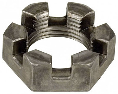 Trailer Axle Spindle Nut, 6 Slot Castle, 1" - 14" Thread, Includes 2 Nuts & D-washers