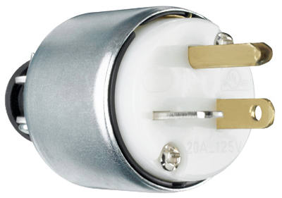 20a 125v White Armored Plug Nema 5-20p 2 Pole 3 Wire