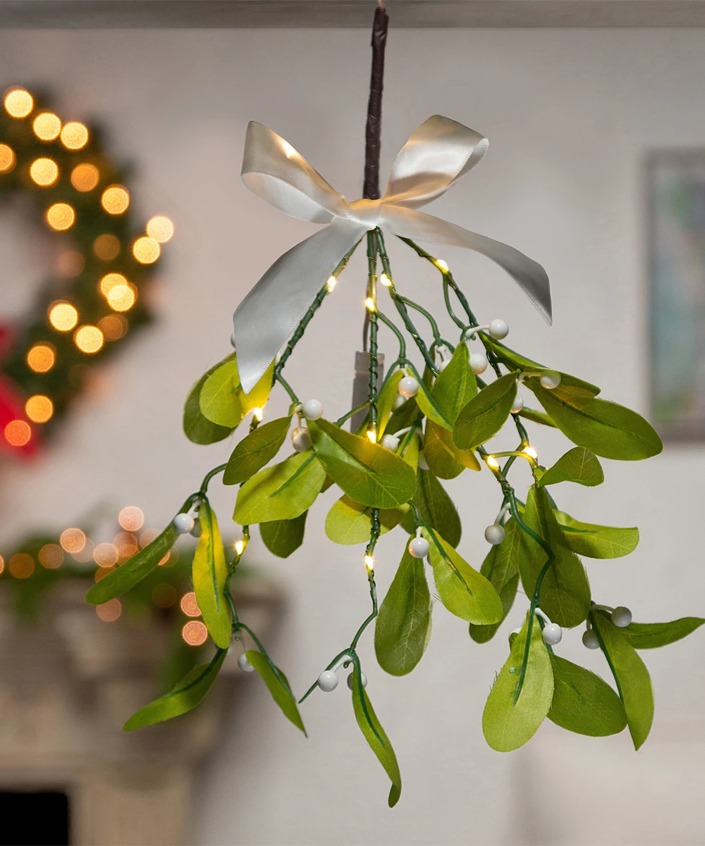 12 Inch Led Mistletoe Branch With 10 Lights For Holiday Decor