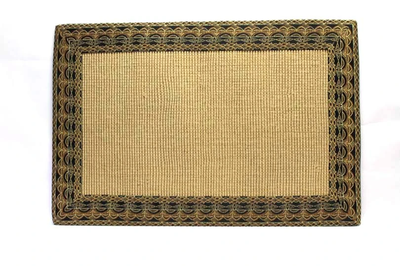 24x36 Natural Jute Mat With Black Stitch Border - Non-slip Tahiti Design