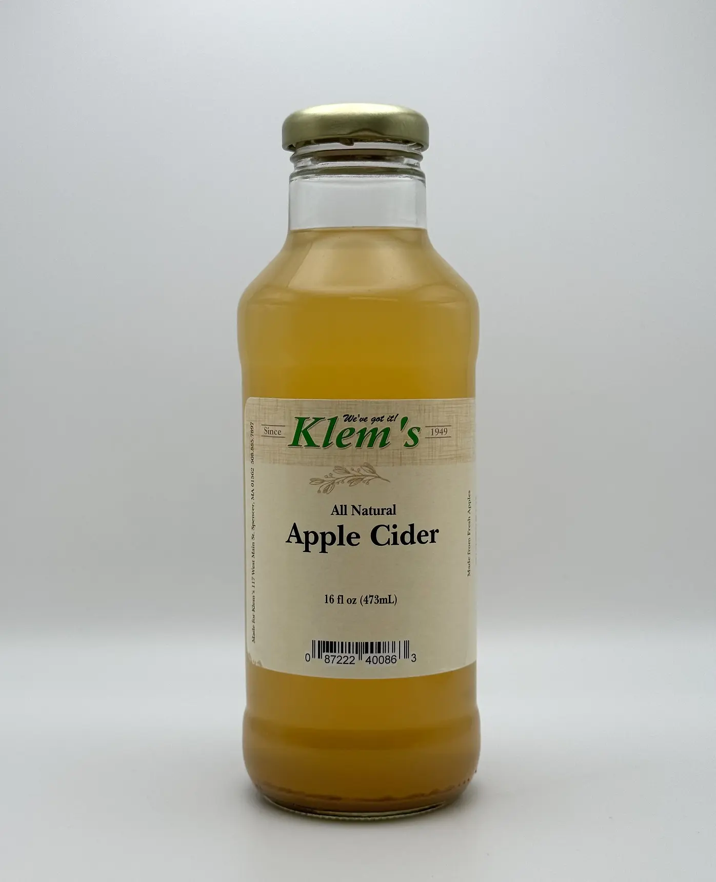 KLEM'S ALL NATURAL APPLE CIDER 16 OZ