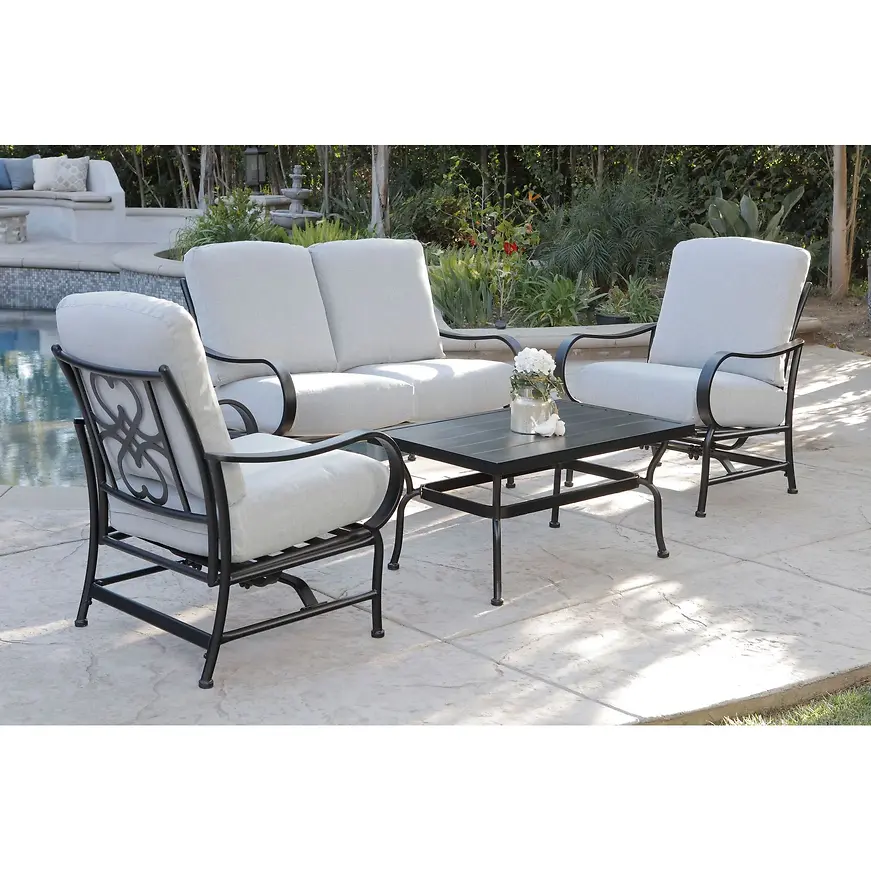 Alegre 4 - Piece Steel Patio Conversation Set with Grey Cushions