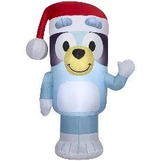 Inflatable Bluey in Santa Hat Christmas Decoration, Lighted, 42 In.