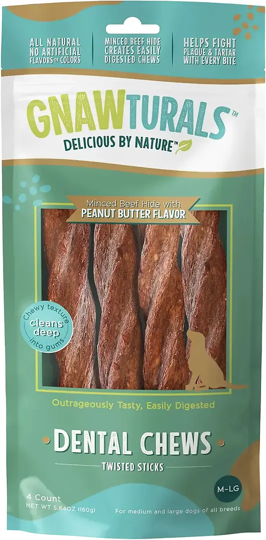 Dental Chews Dog Treat Peanut Butter Flavor 8 Inch Stick
