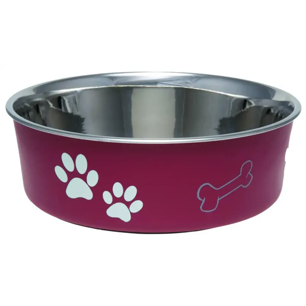 Bella Extra Large Pet Feeding Bowl, 72 Oz, Merlot Color, Stainless Steel
