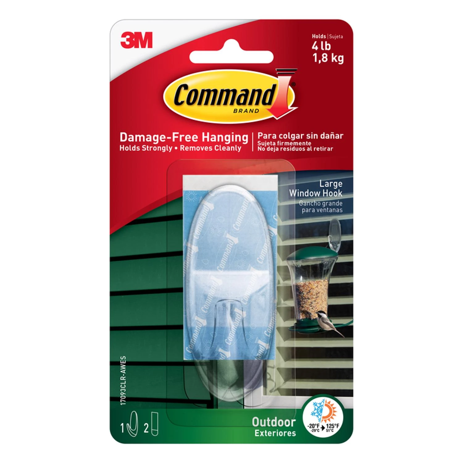 Window Hook, Outdoor, Foam Strip, Clear, Large