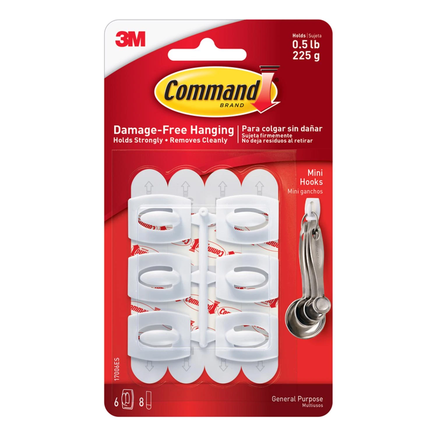 Mini Hooks with Adhesive Strips, White, 6-Pk.