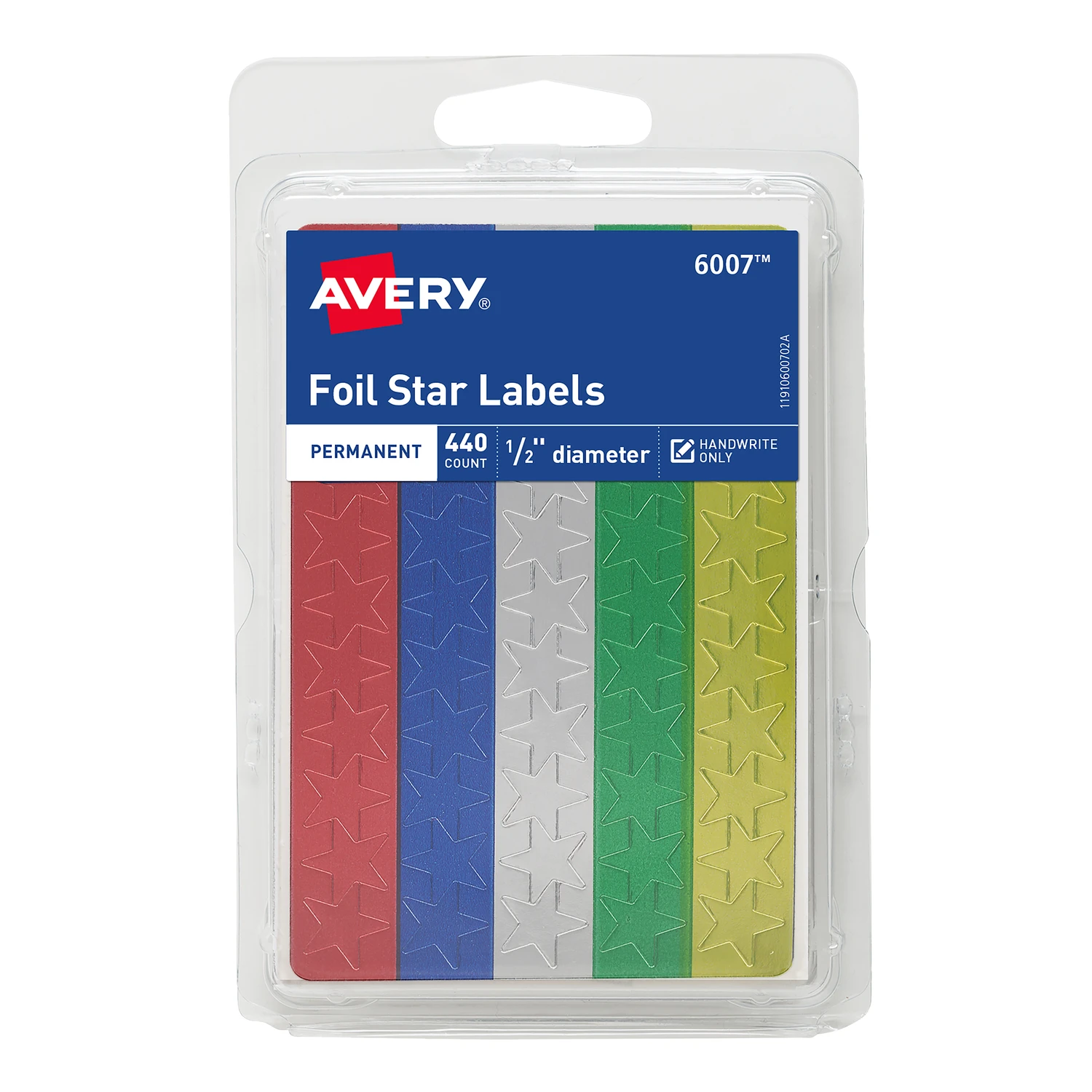 Star Labels, Foil, 1/2-In., 440-Ct.