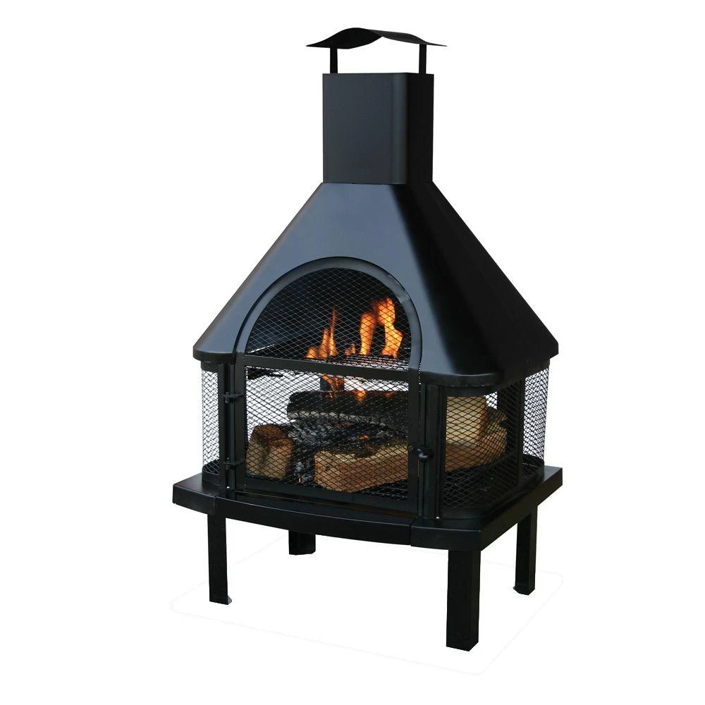 Rectangular Black Wood Burning Outdoor Fireplace With Chimney, Model Waf1013c