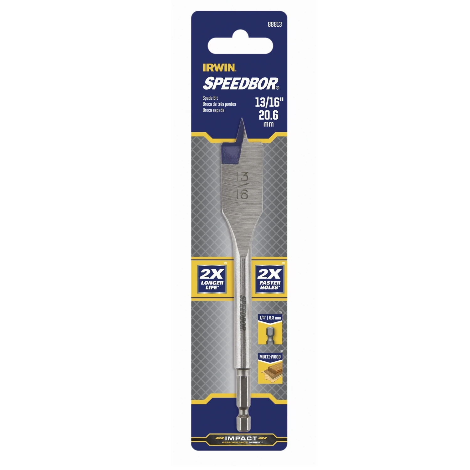 13/16 In. X 6 In. Carbon Steel Spade Bit With Hex Shank