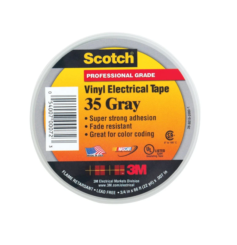 35 Electrical Tape, 66 Ft L X 3/4 In W, Gray Pvc Backing