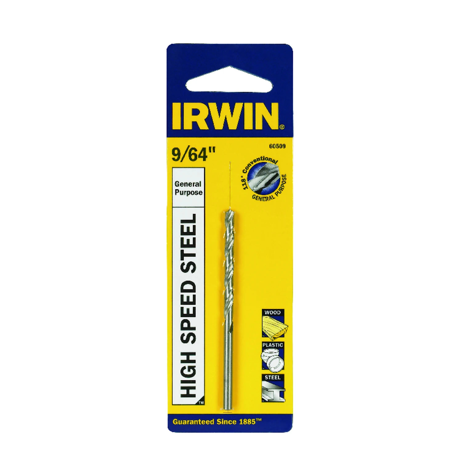 60509 High Speed Steel Jobber Drill Bit, 9/64 In Dia, 2-7/8 In Length