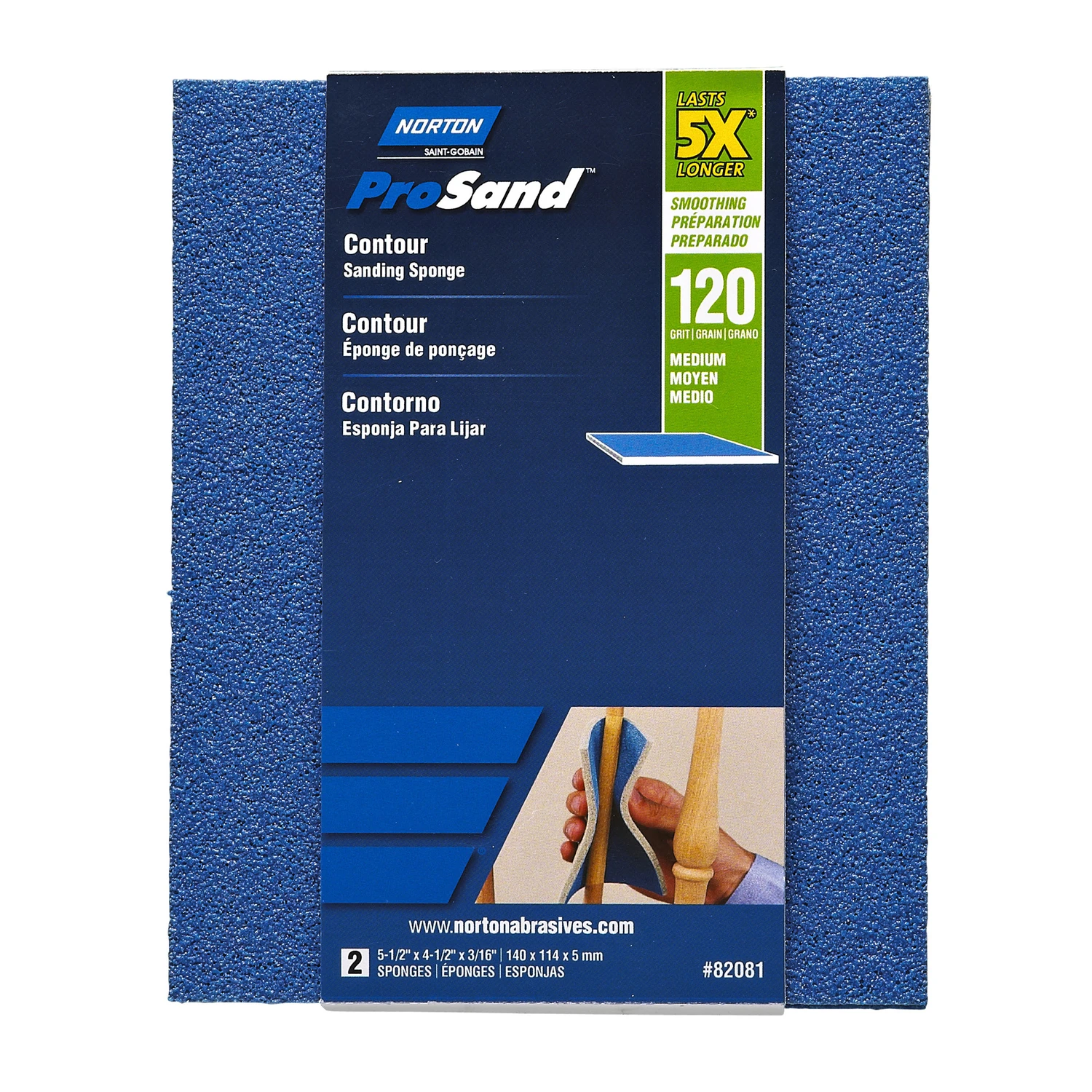 Norton ProSand 5-1/2 in. L x 4-1/2 in. W x 3/16 in. 120 Grit Medium Contour Sanding Sponge