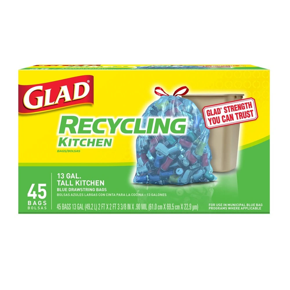Glad Recycling 13 Gal. Tall Kitchen Blue Trash Bag (45-Count)