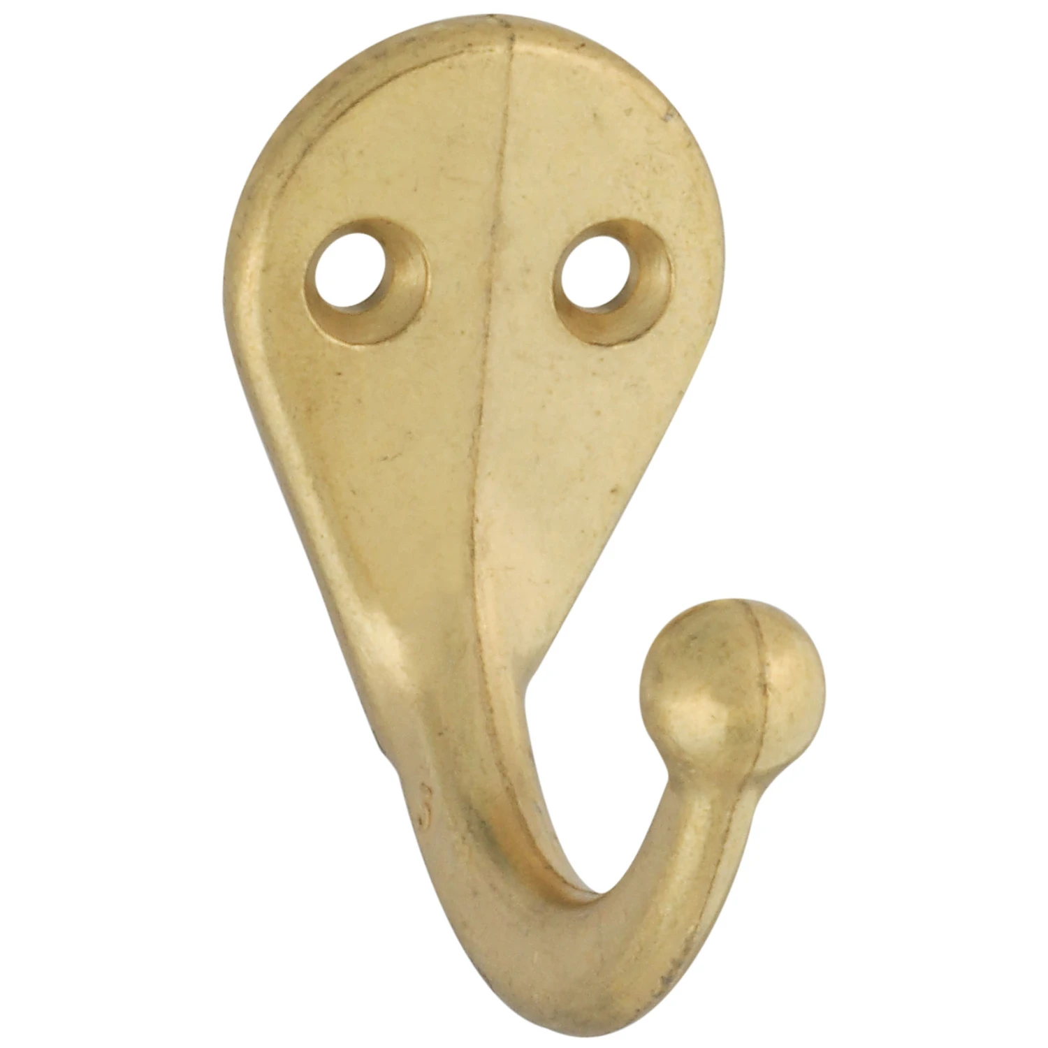 Wall Hook for Clothes, Single Prong, Bright Brass, 2-Pk.