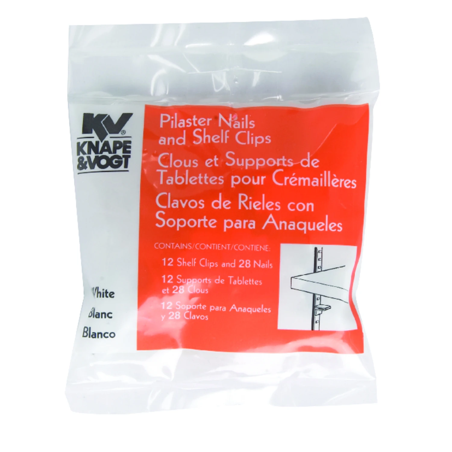 Shelf Support Clips, For Series 255 Pilaster Strip Standards, White, 12-Pk.