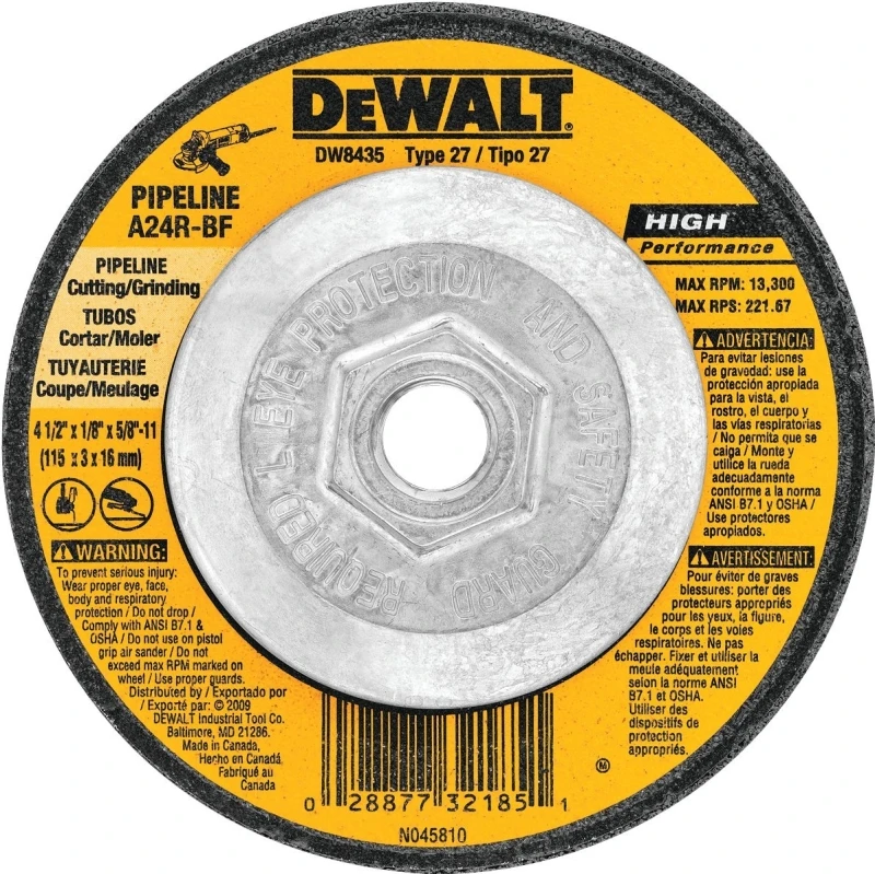 Dw8435 High Performance 4-1/2 In. Metal Grinding Wheel, 1/8 In. Thick, 5/8-11 Arbor