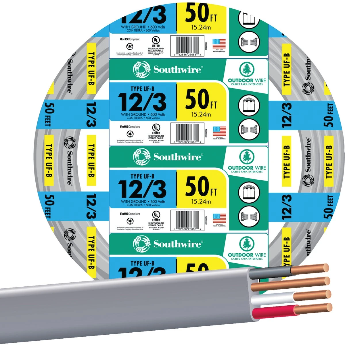 50 Ft. 12 Awg 3-conductor Uf-b Underground Feeder Cable