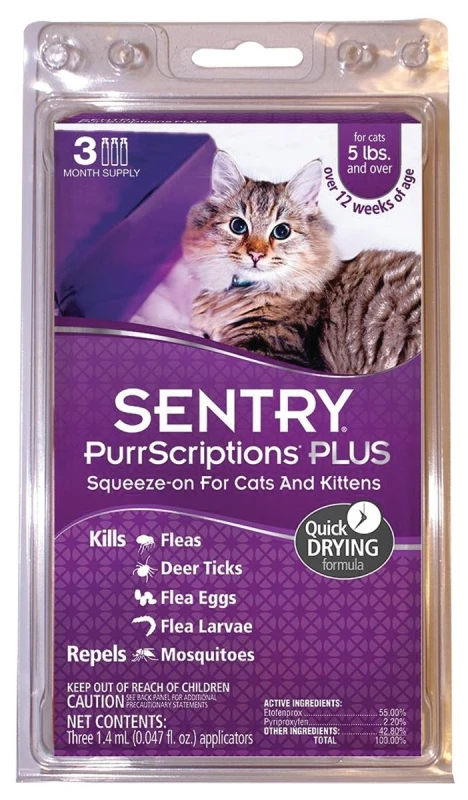 Purrscriptions Plus 01981 Flea & Tick Squeeze-on For Cats Over 5 Lbs, 3 Count