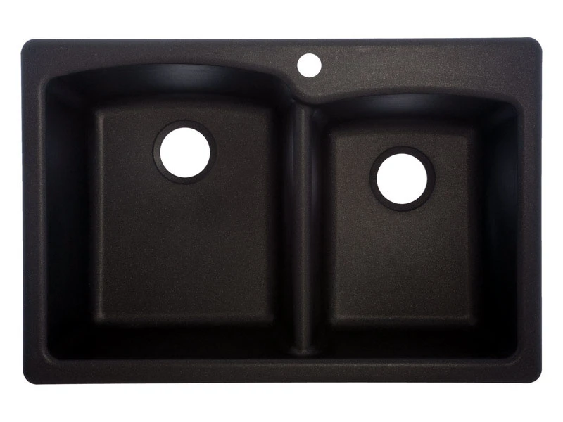 Granite Composite Offset Kitchen Sink, Double Bowl, Onyx, 22" X 33"