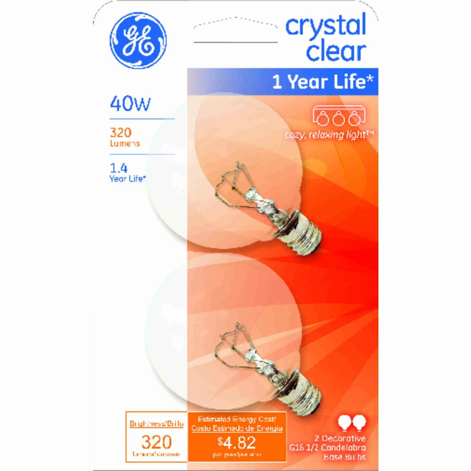 2-Pk. 40-Watt 2-Inch Clear Globe Light Bulbs
