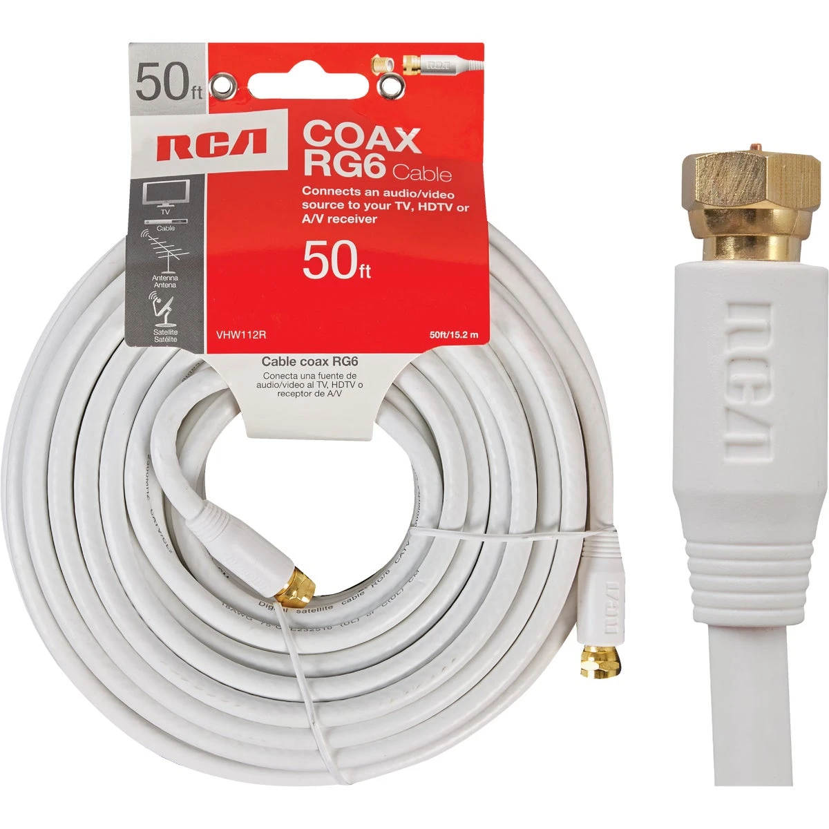 COAX CABLE RG6 WHITE 50FT