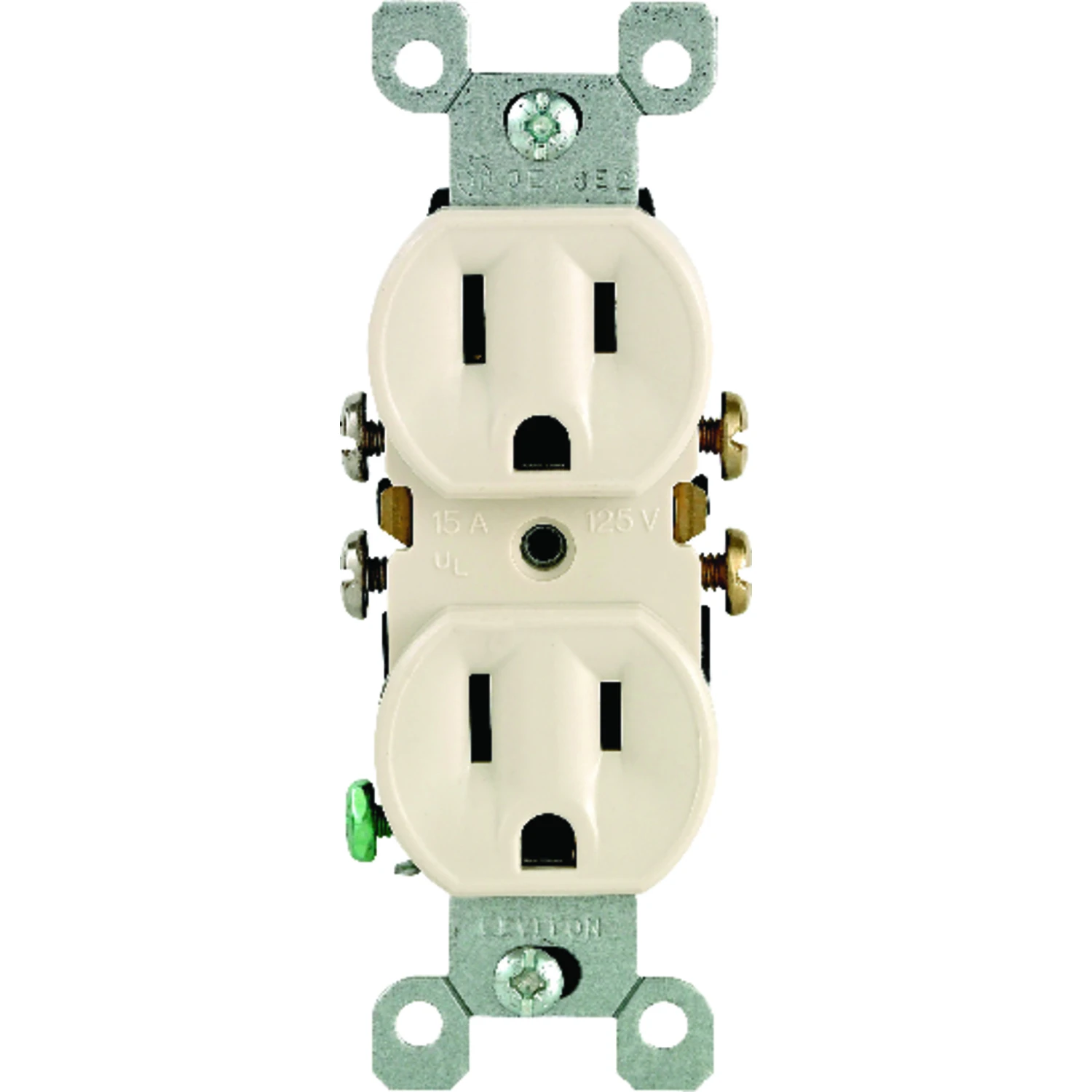 Leviton 216-05320-TCP Duplex Receptacle, Thermoplastic, Light Almond, 2-Pole, Push-In, Side Wiring, 14 to 12 AWG Wire