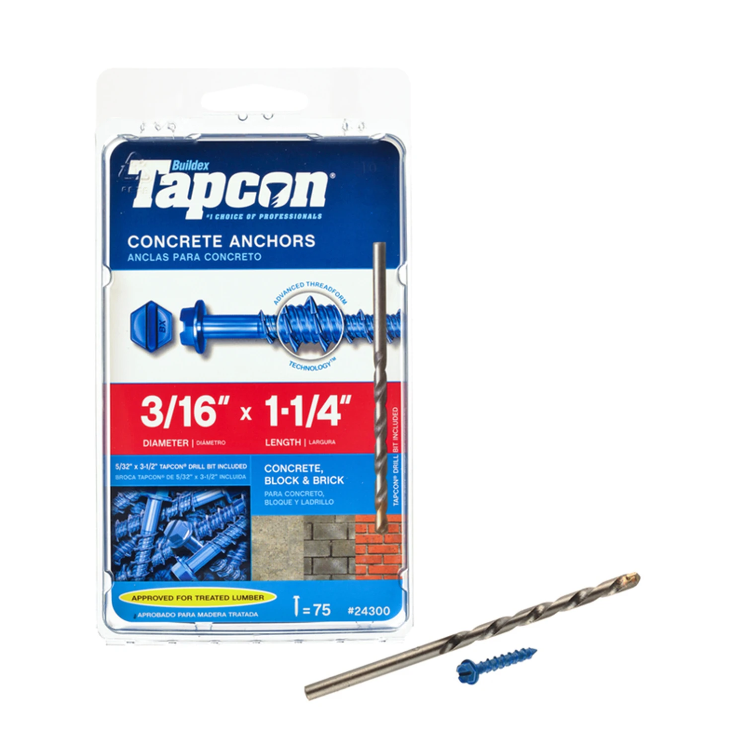 Tapcon 3/16 in. D X 1-1/4 in. L Steel Hex Head Concrete Screw Anchor 75 pk