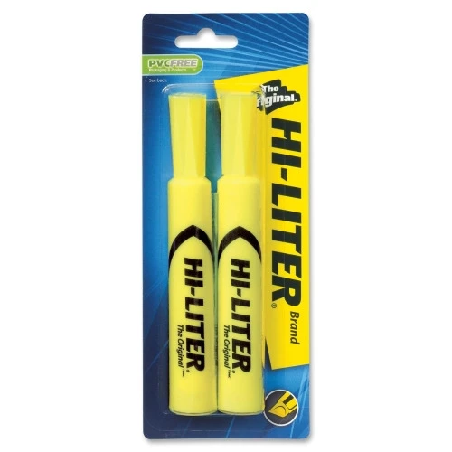 Fluorescent Highlighters, Yellow, 2-Pk.