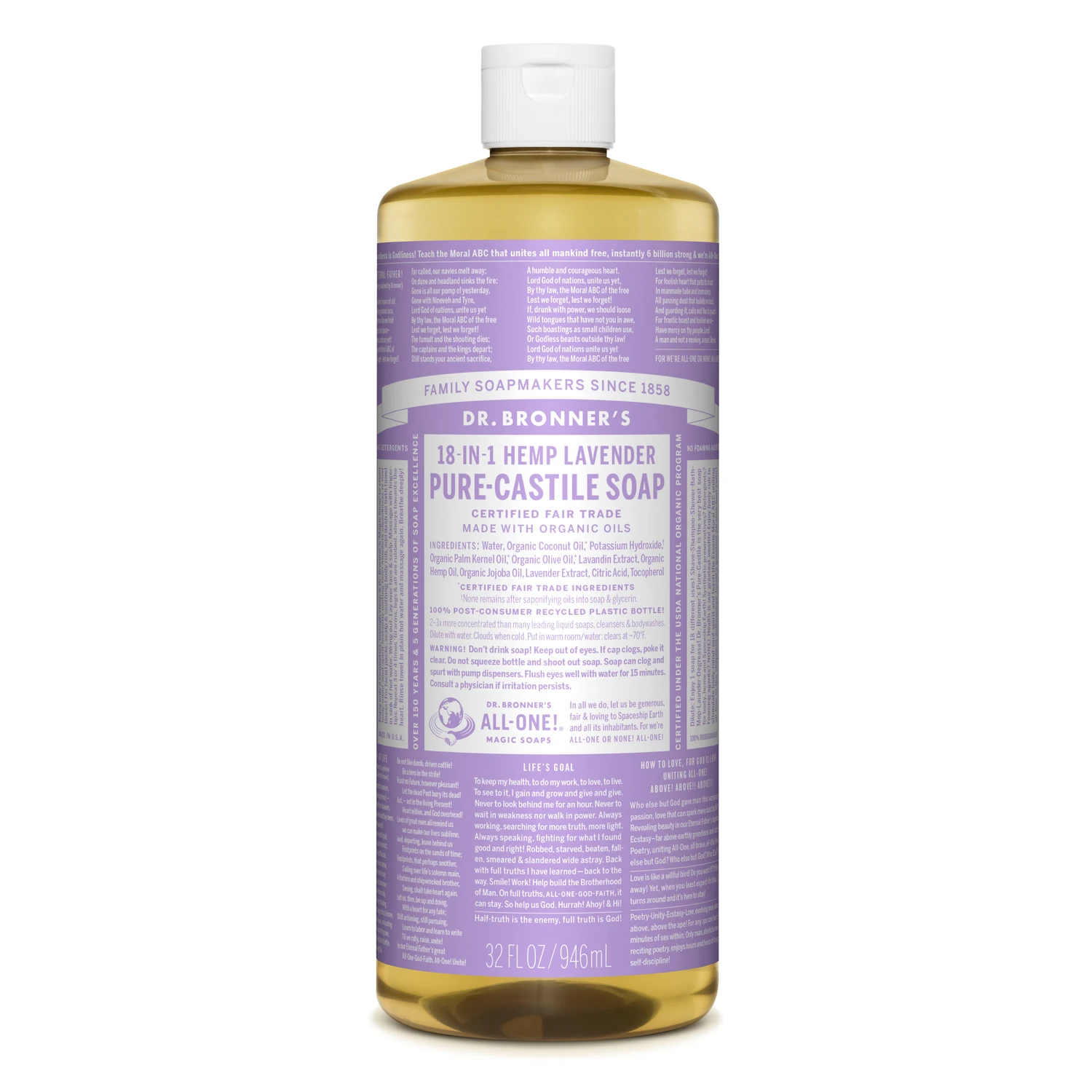 Dr. Bronner's Organic Lavender Scent Pure-Castile Liquid Soap 32 oz 1 pk