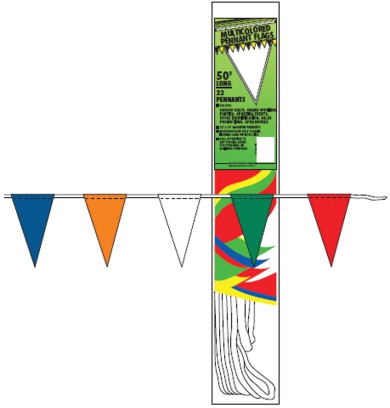 50 Ft. Multi-color V-shaped Pennant Flag - Model Pen-3
