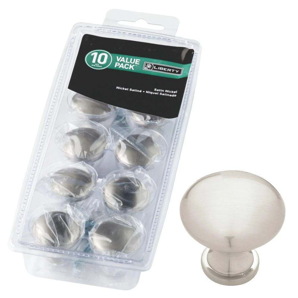 Classic Round 1-1/4 in. (32mm) Satin Nickel Solid Cabinet Knob (10-Pack)