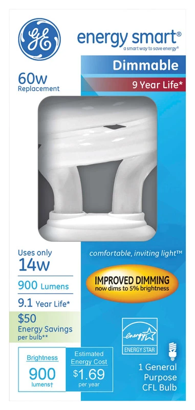 14w Dimmable Cfl Bulb 66662, Soft White, 900 Lumens, 1 Pk