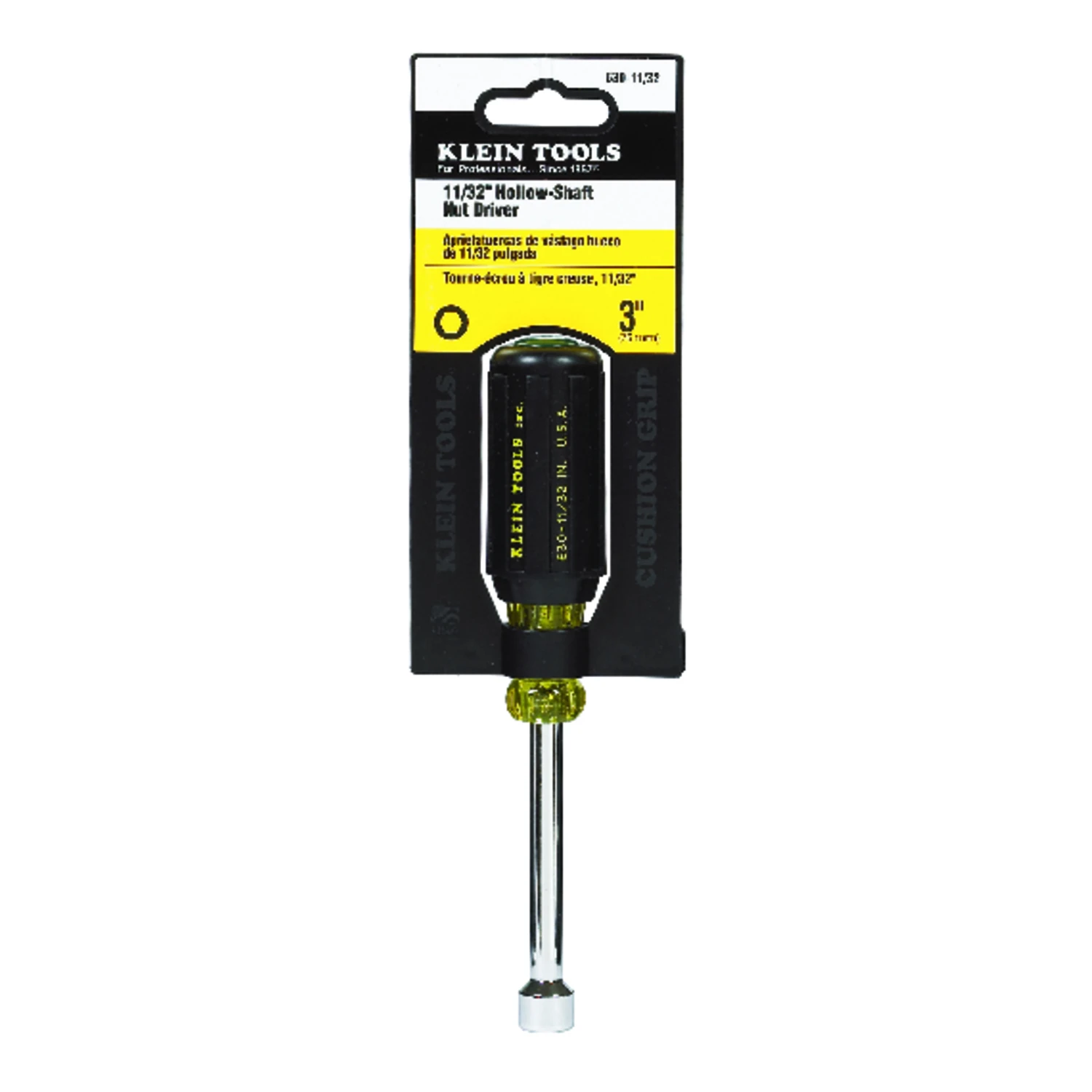 11/32 In. Nut Driver With 3 In. Hollow Shank And Cushion Grip Handle